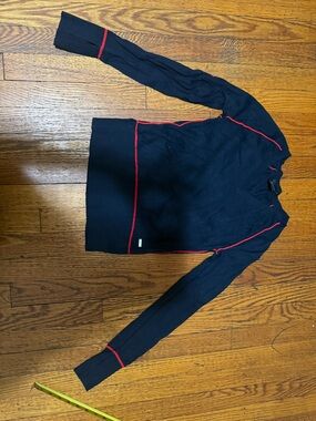 Armani Exchange Navy V-Neck Sweater with Red Accent